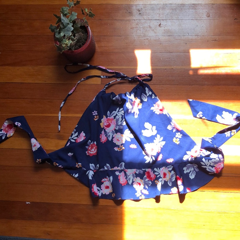 Navy blue halter wrap shirt